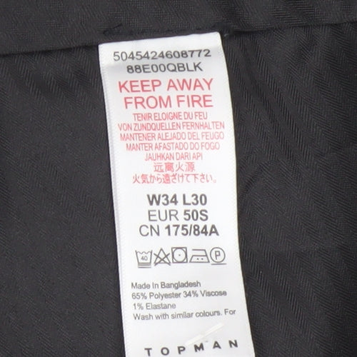 Topman Men's Black Slim Fit Dress Trousers W34 L30