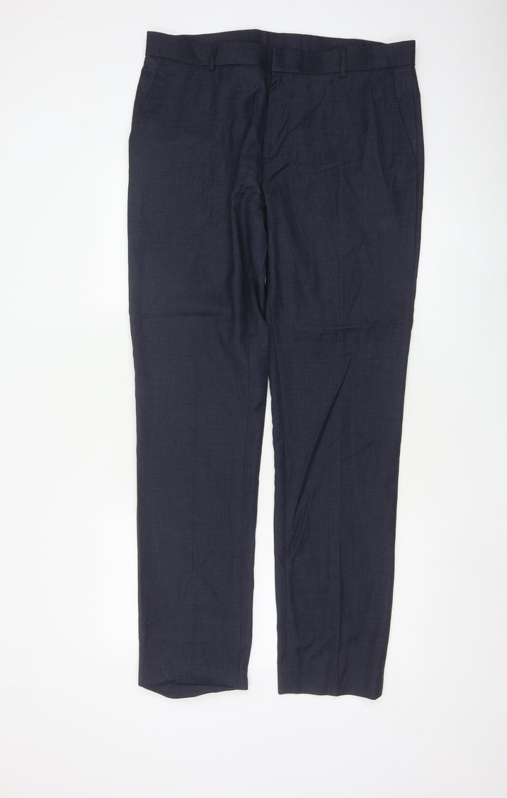 Topman Men’s Navy Blue Wool Blend Dress Trousers Size 36L