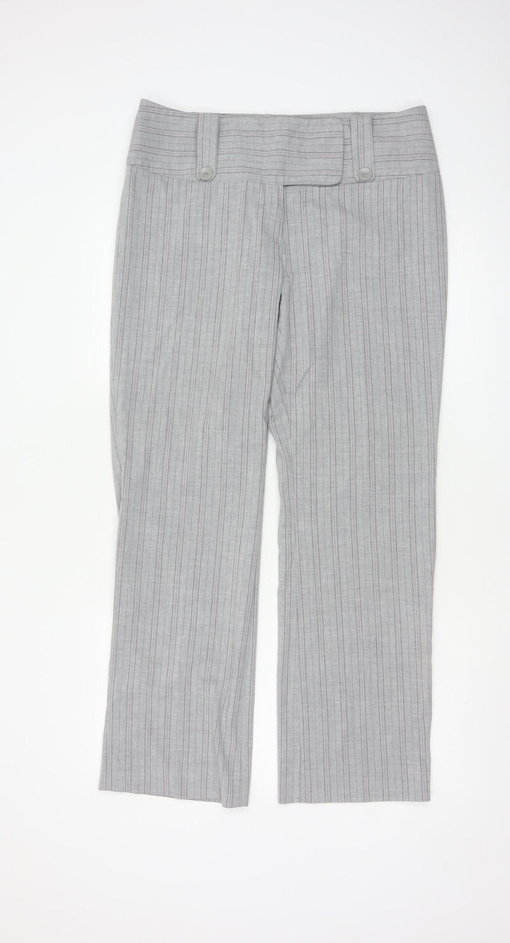 Amaranto Women Grey Pinstripe Straight Leg Trousers Size 14