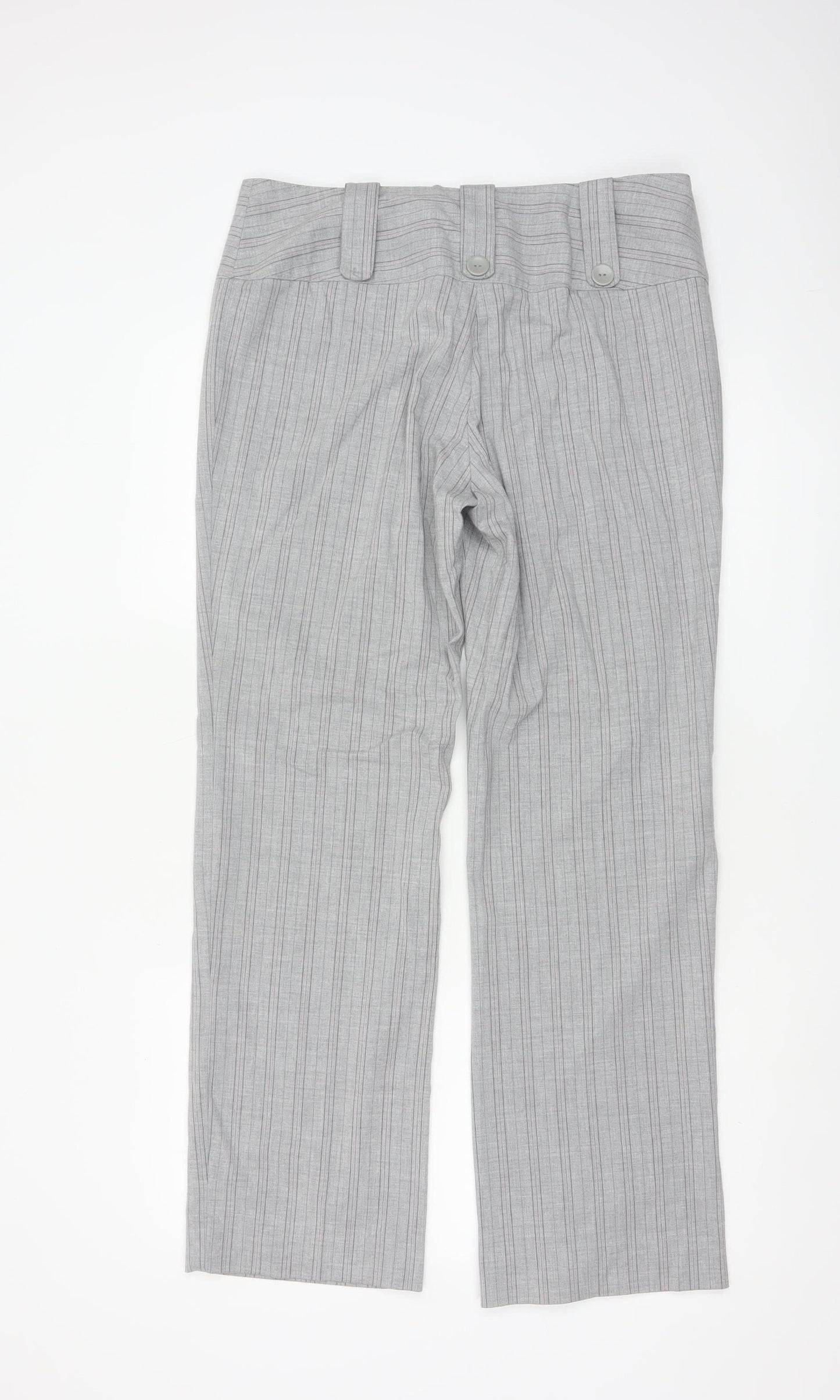 Amaranto Women Grey Pinstripe Straight Leg Trousers Size 14