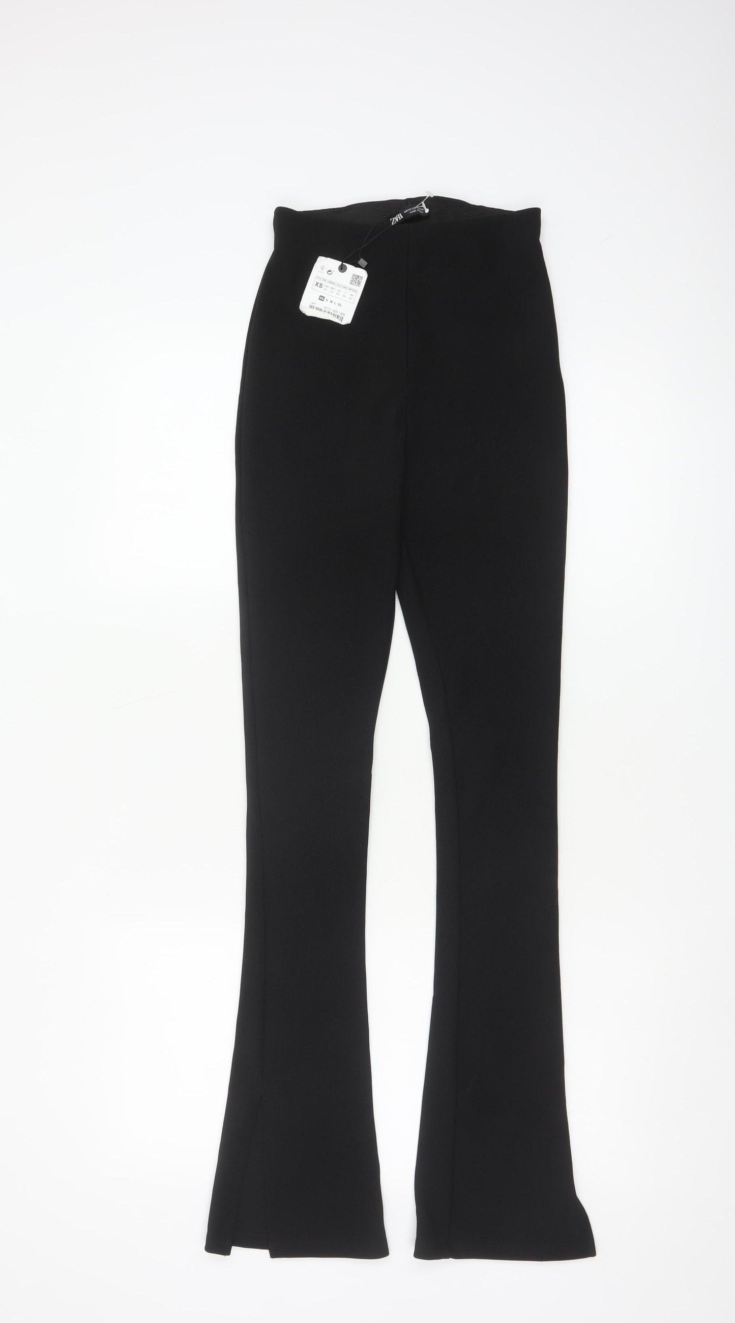 Zara Womens Black XS Flared High Rise Stretch Knit Trousers