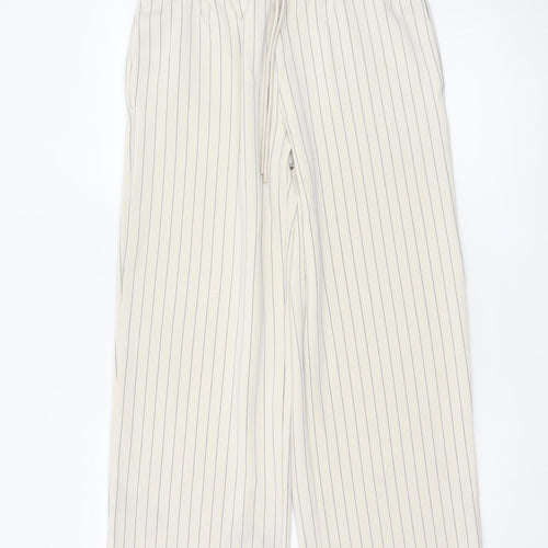 Marks and Spencer Womens Beige Striped Wide-Leg Trousers Size 12