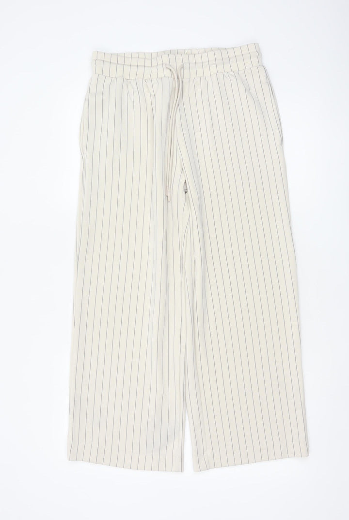 Marks and Spencer Womens Beige Striped Wide-Leg Trousers Size 12