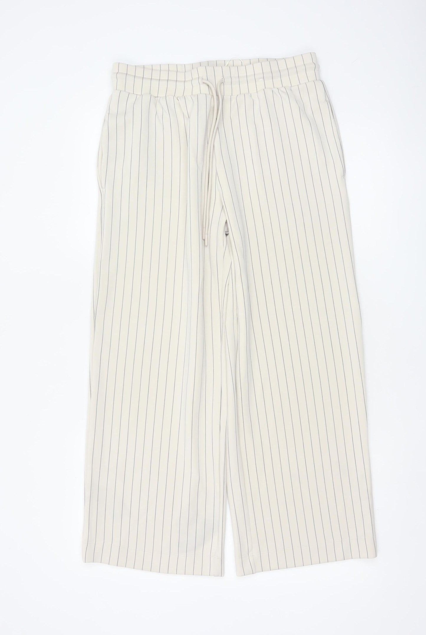 Marks and Spencer Womens Beige Striped Wide-Leg Trousers Size 12