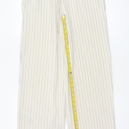 Marks and Spencer Womens Beige Striped Wide-Leg Trousers Size 12