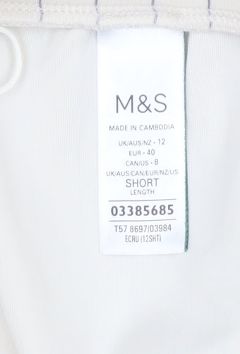 Marks and Spencer Womens Beige Striped Wide-Leg Trousers Size 12