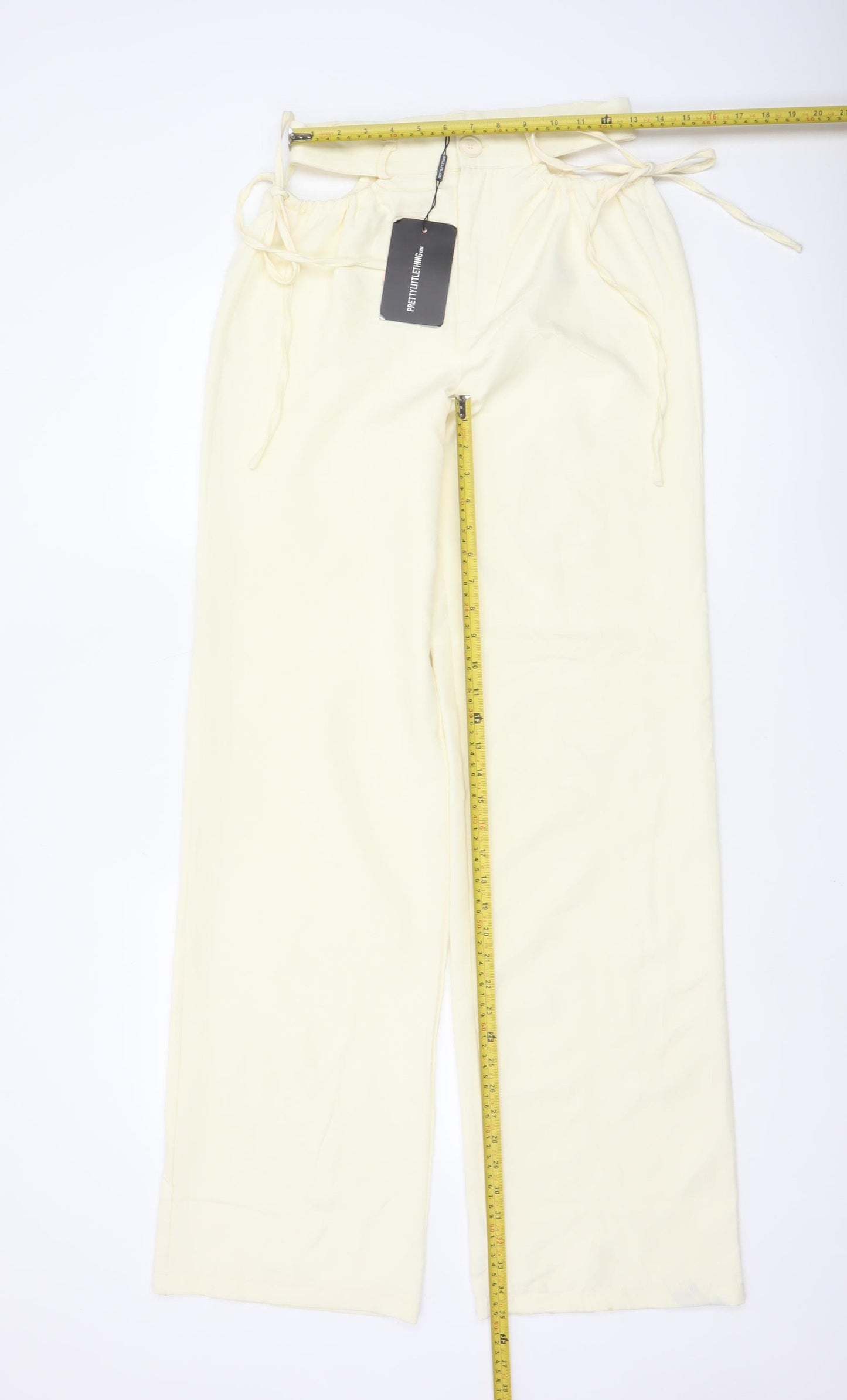 PrettyLittleThing Women's Ivory Size 8 High Rise Paperbag Trousers