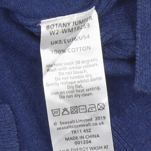 Seasalt Cornwall Women's Blue 100% Cotton Short Sleeve Crew Neck T-Shirt UK 8