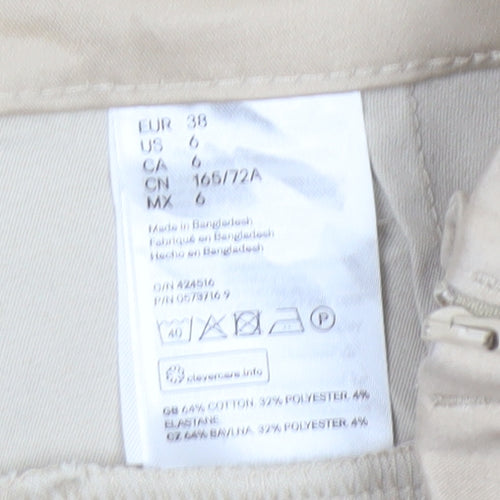 H&M Women Beige Chino Trousers Size 10 Cotton Blend Casual