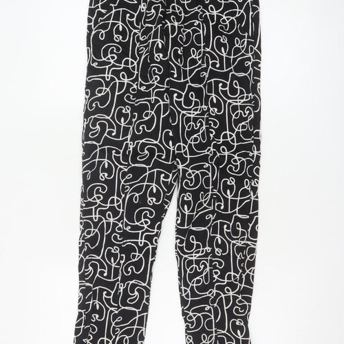 Lucy & Yak Women's Black Geometric High Rise Tapered Cotton Trousers 26/30