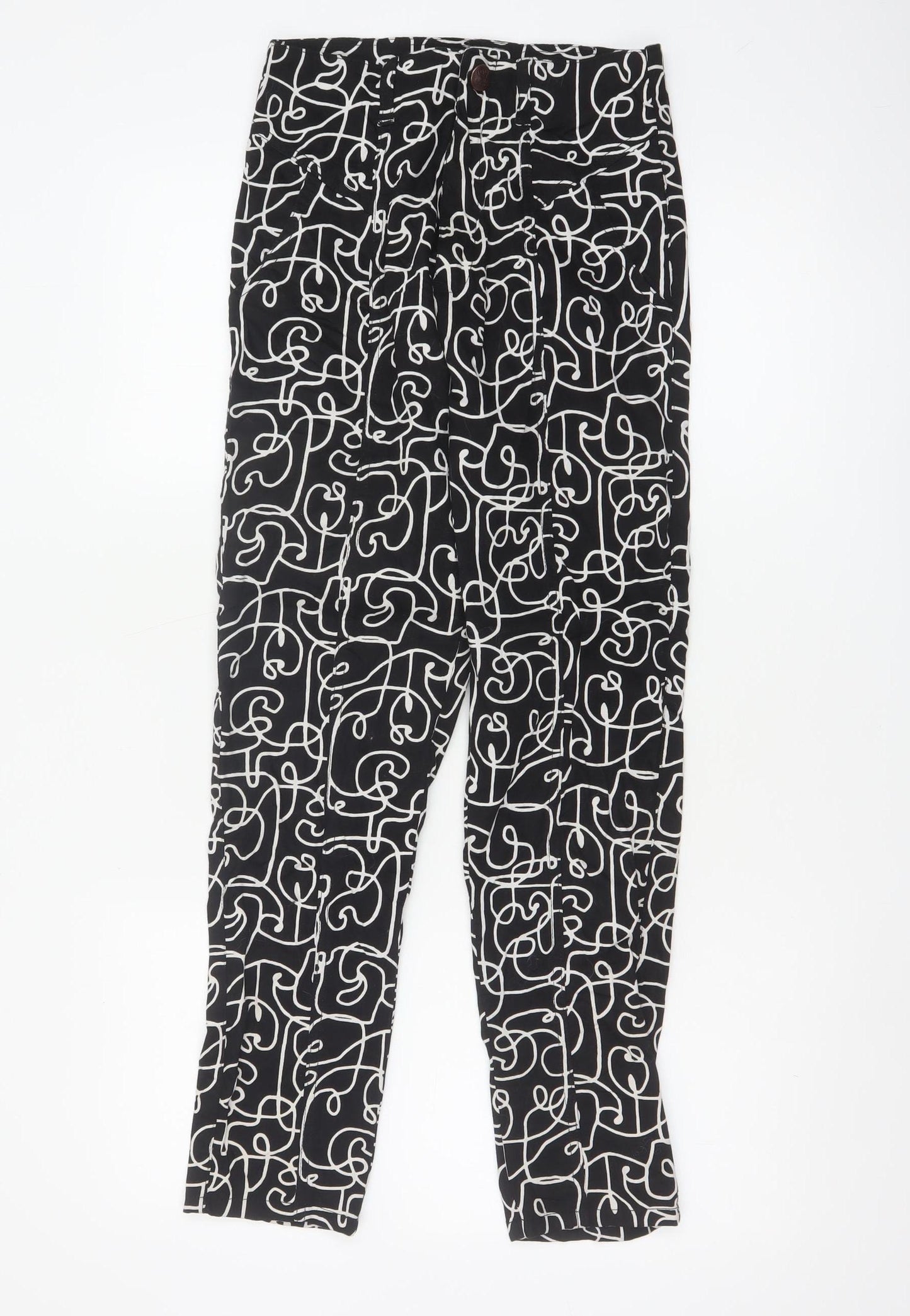 Lucy & Yak Women's Black Geometric High Rise Tapered Cotton Trousers 26/30