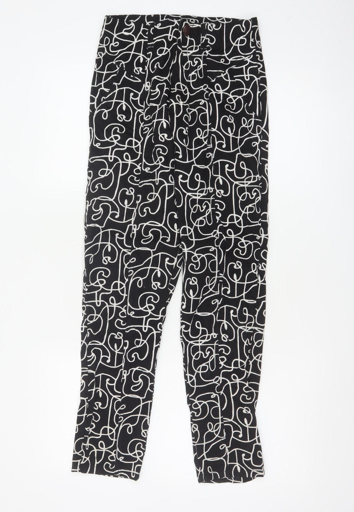 Lucy & Yak Women's Black Geometric High Rise Tapered Cotton Trousers 26/30