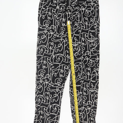 Lucy & Yak Women's Black Geometric High Rise Tapered Cotton Trousers 26/30
