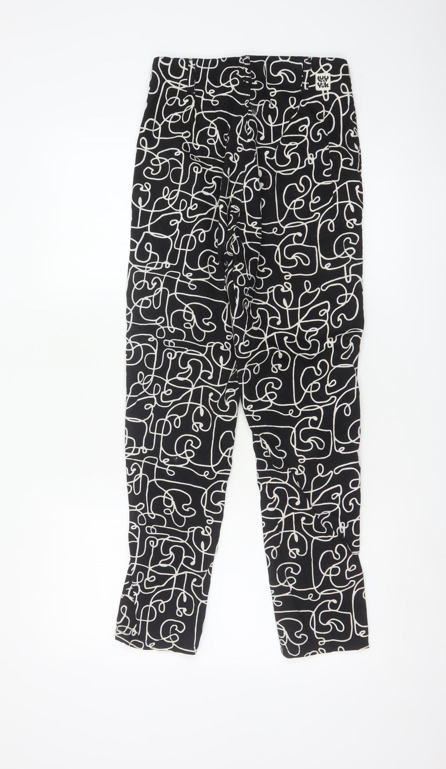 Lucy & Yak Women's Black Geometric High Rise Tapered Cotton Trousers 26/30