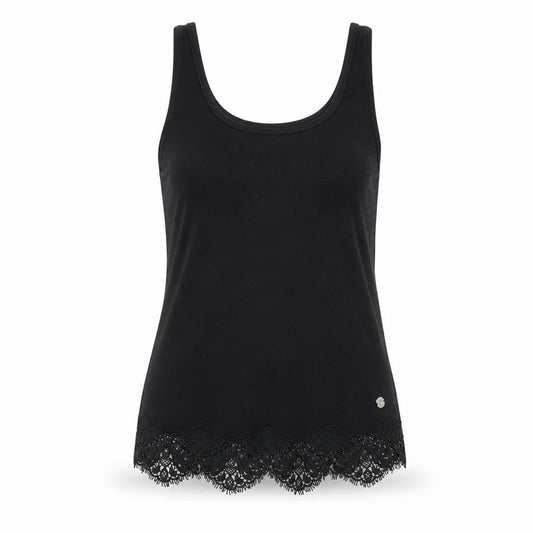 Front view of Superdry Women's Black Lace Hem Camisole Tank Top, size 6
