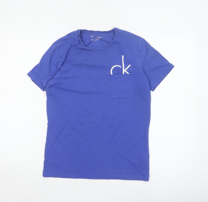 Calvin Klein Women Blue Cotton Logo T-Shirt Size S Short Sleeve