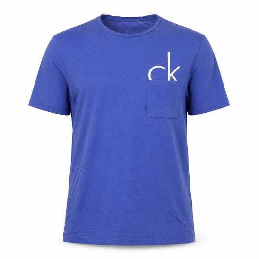 Front view of Calvin Klein Women Blue Cotton Logo T-Shirt, size S, Short Sleeve