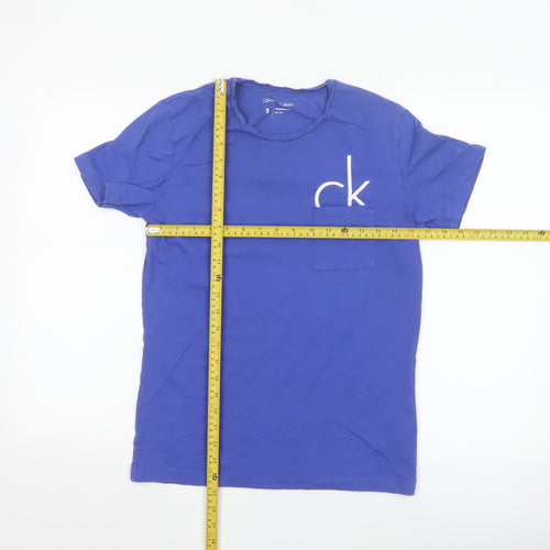 Calvin Klein Women Blue Cotton Logo T-Shirt Size S Short Sleeve