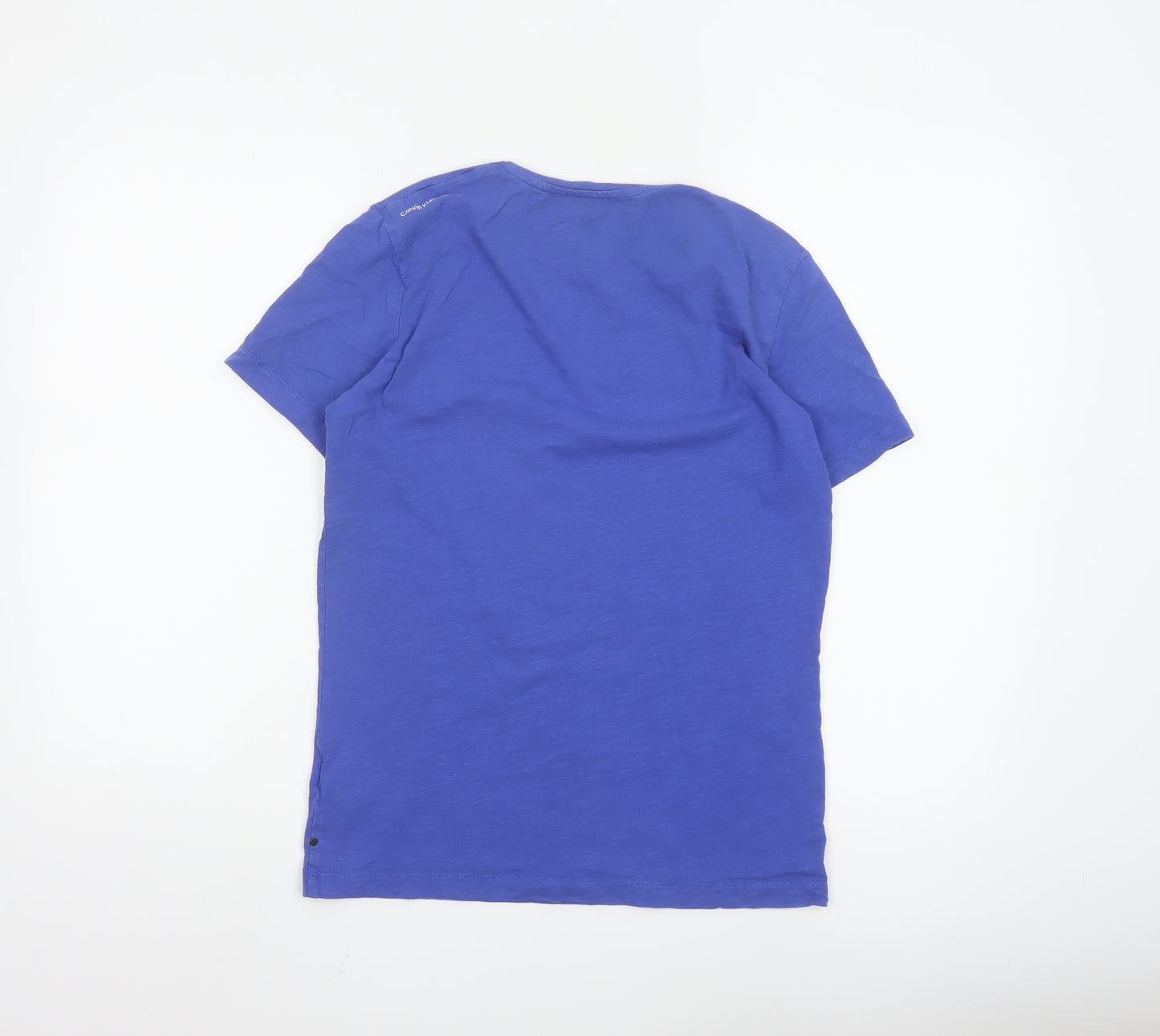 Calvin Klein Women Blue Cotton Logo T-Shirt Size S Short Sleeve