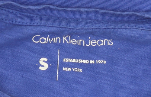 Calvin Klein Women Blue Cotton Logo T-Shirt Size S Short Sleeve