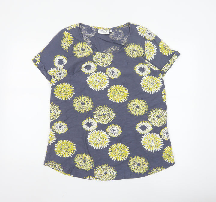 Capri Women’s Blue Floral Cotton Short Sleeve T-Shirt Size 14