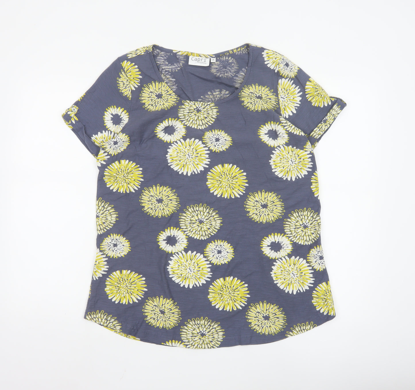 Capri Women’s Blue Floral Cotton Short Sleeve T-Shirt Size 14