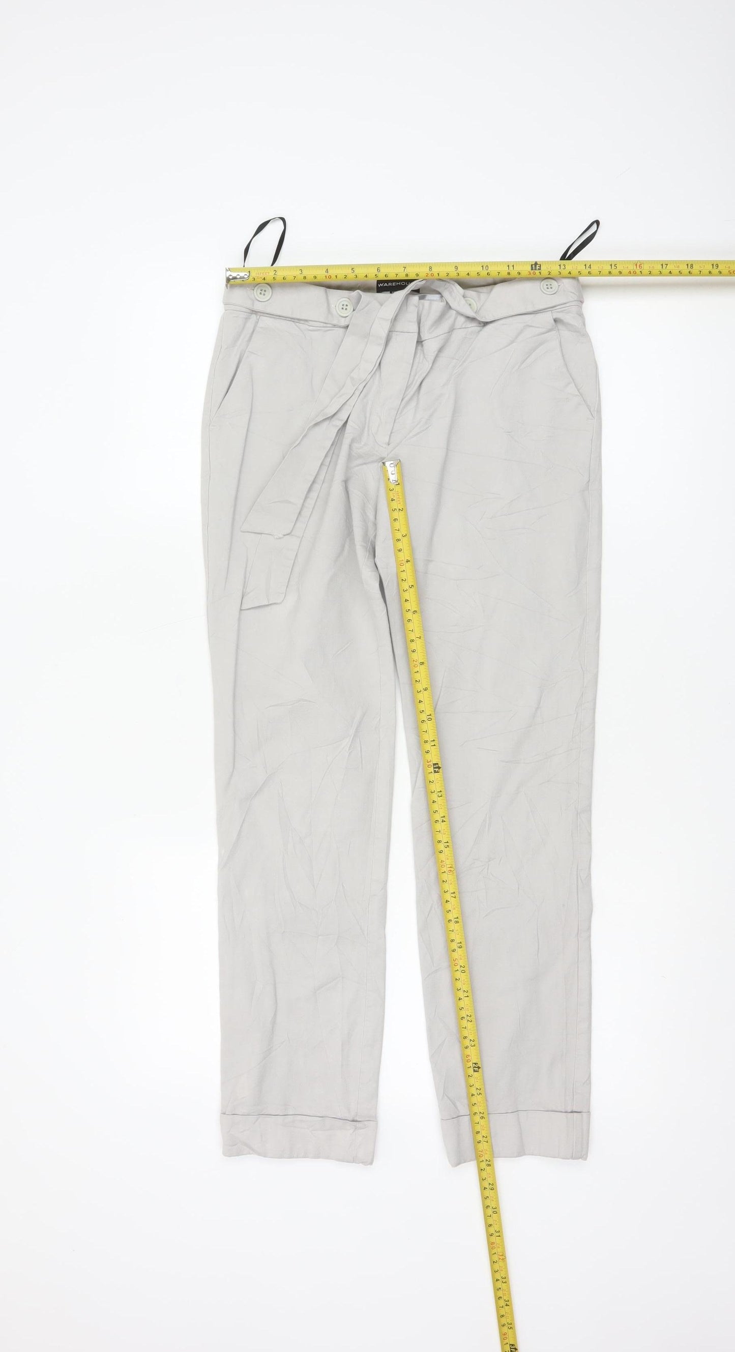 Warehouse Women’s Beige Chino Trousers UK 12 Belted Viscose Blend