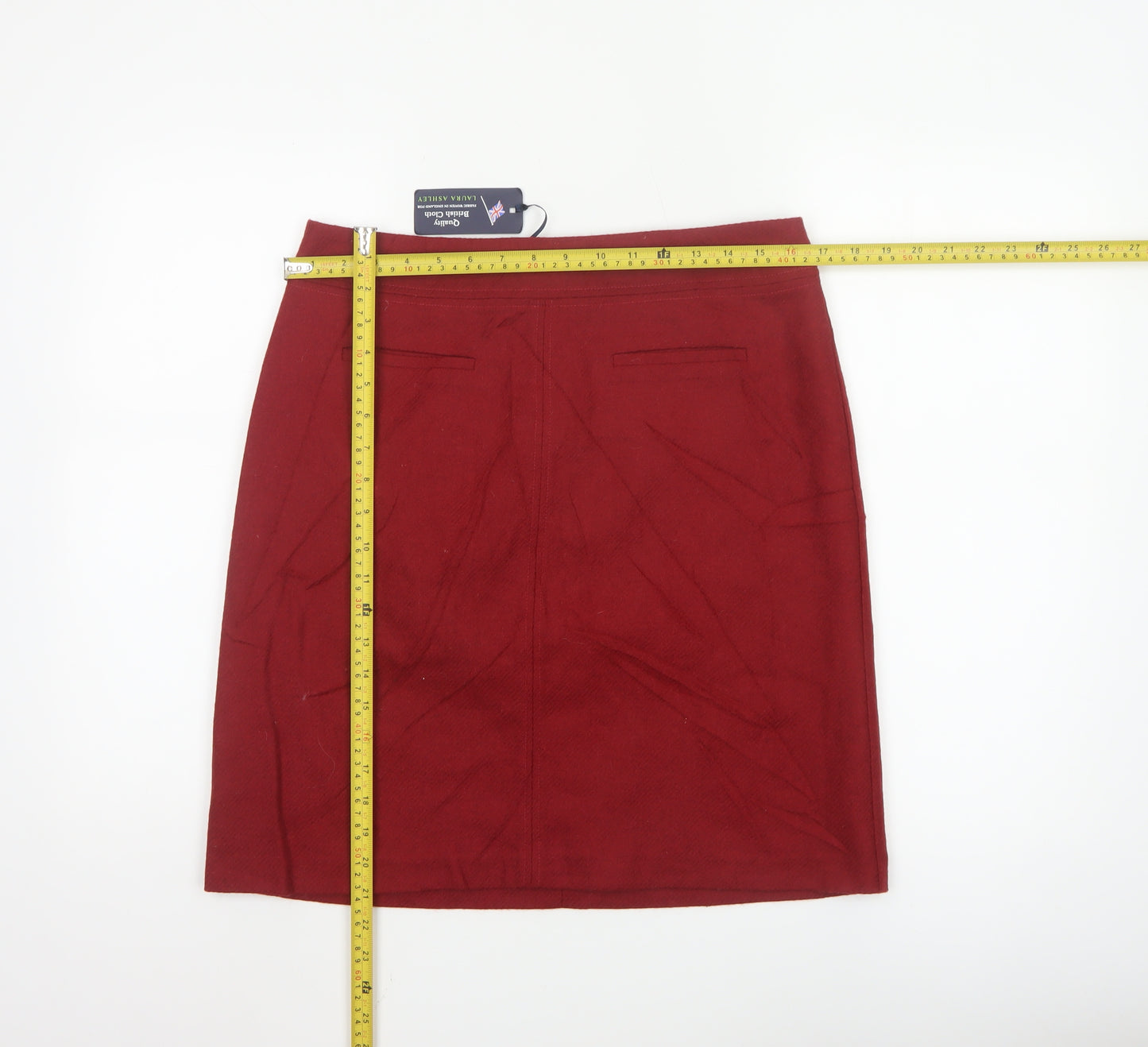 Laura Ashley Women's Red Wool Pencil Skirt UK 12 Knee Length