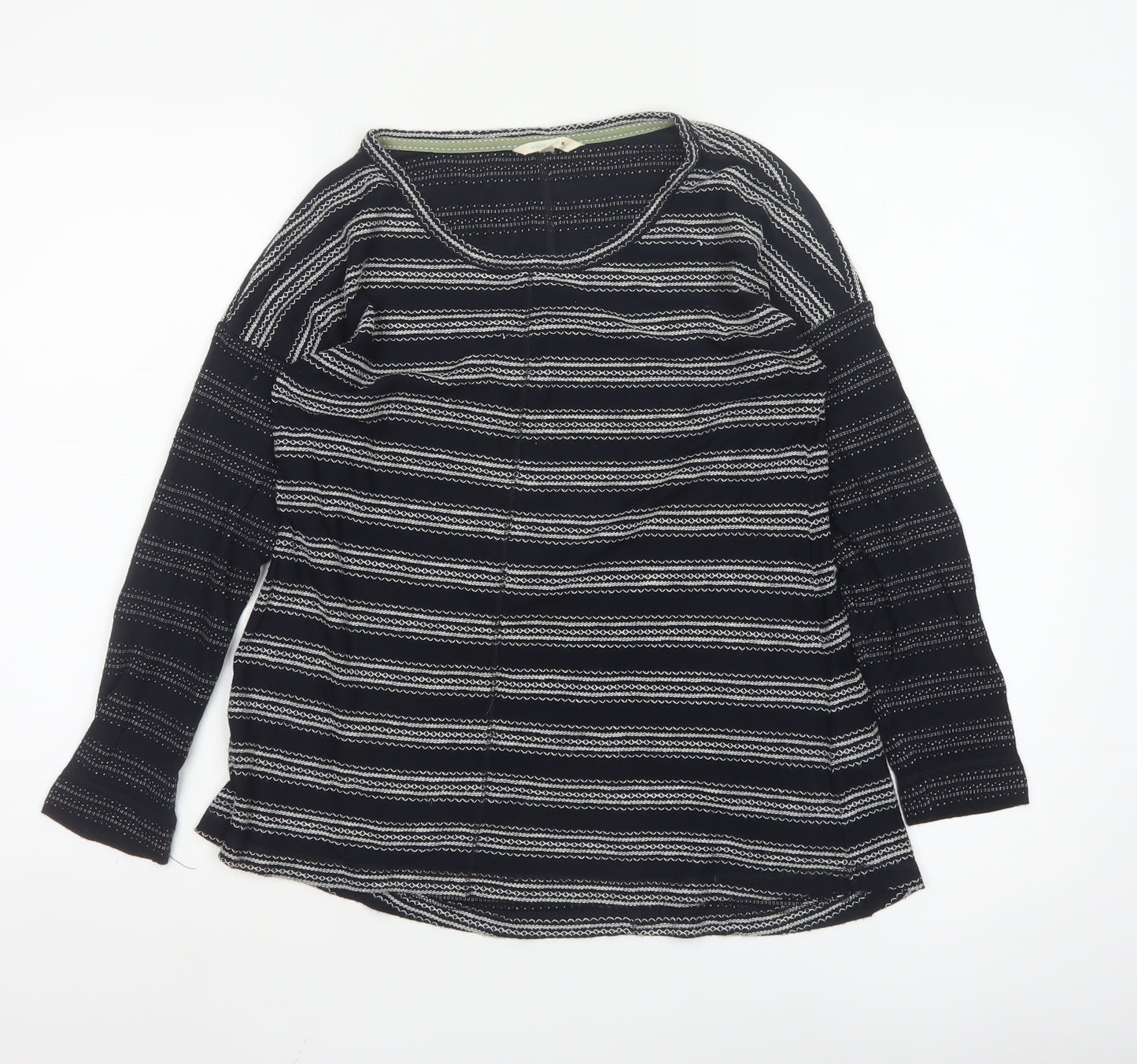 White Stuff Women's Black Striped Long Sleeve Jersey T-Shirt Size 10
