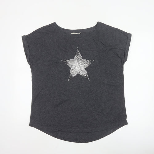 Next Women’s Grey Sequin Star T-Shirt Size 16 Casual Top