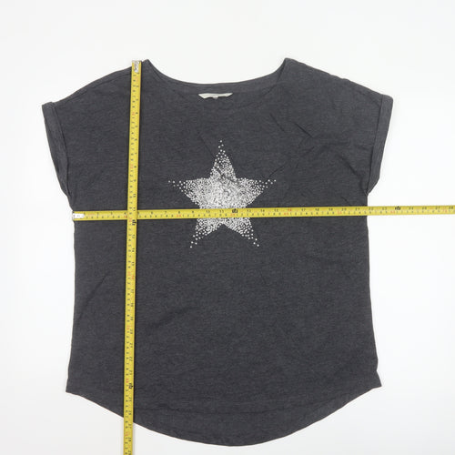 Next Women’s Grey Sequin Star T-Shirt Size 16 Casual Top