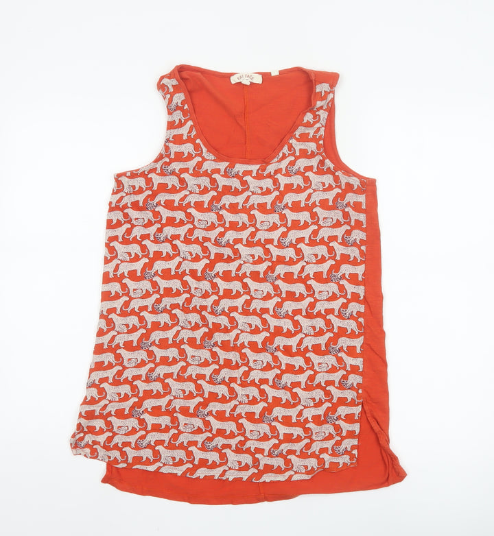 Fat Face Women’s Orange Animal Print Sleeveless Tank Top UK 8 Cotton Blend