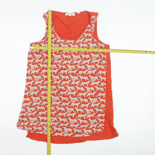 Fat Face Women’s Orange Animal Print Sleeveless Tank Top UK 8 Cotton Blend