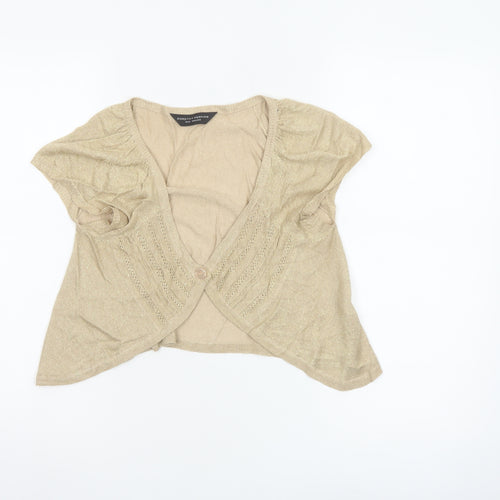 Dorothy Perkins Women's Beige Short Sleeve V-Neck Cardigan Size 10