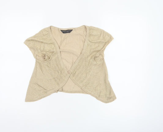 Dorothy Perkins Women's Beige Short Sleeve V-Neck Cardigan Size 10