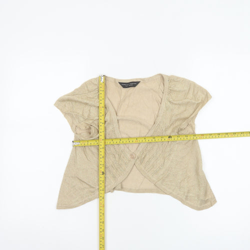 Dorothy Perkins Women's Beige Short Sleeve V-Neck Cardigan Size 10