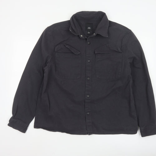 River Island Men's Black Cotton Twill Casual Jacket L