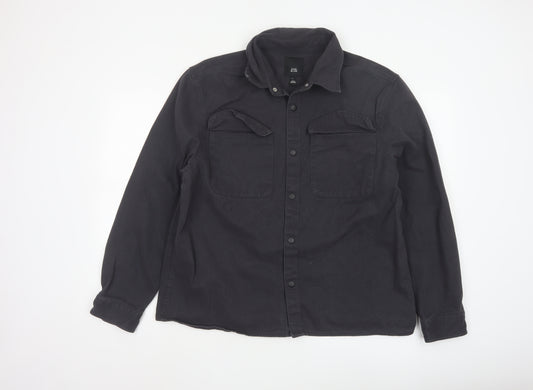 River Island Men's Black Cotton Twill Casual Jacket L