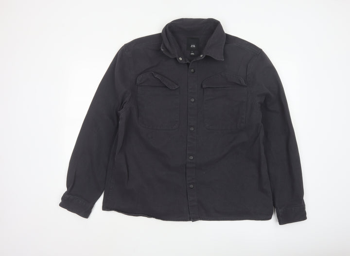 River Island Men's Black Cotton Twill Casual Jacket L