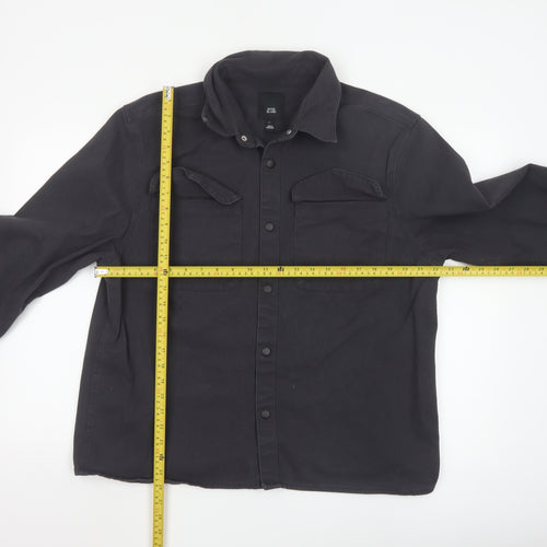 River Island Men's Black Cotton Twill Casual Jacket L