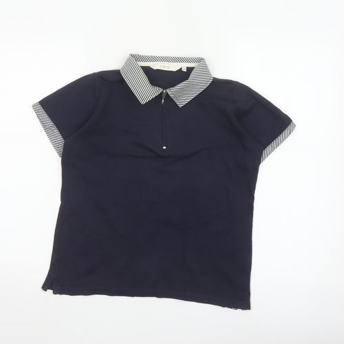EWM Women Blue Short Sleeve Cotton Polo Shirt Size S 10-12