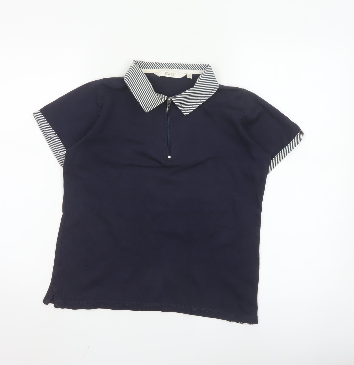 EWM Women Blue Short Sleeve Cotton Polo Shirt Size S 10-12