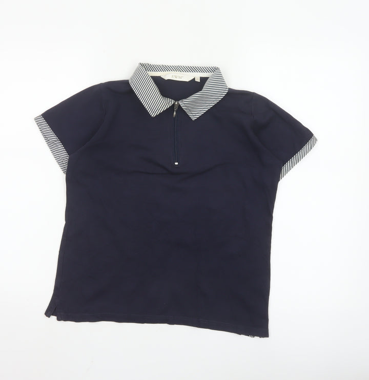 EWM Women Blue Short Sleeve Cotton Polo Shirt Size S 10-12
