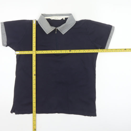 EWM Women Blue Short Sleeve Cotton Polo Shirt Size S 10-12