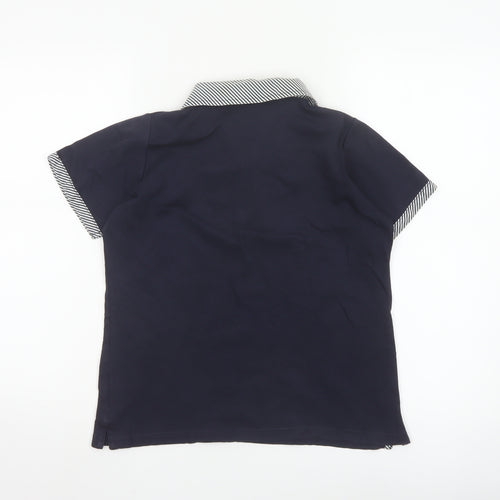 EWM Women Blue Short Sleeve Cotton Polo Shirt Size S 10-12