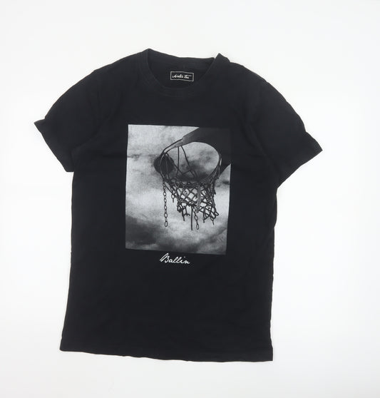 Mister Tee Men's Black Graphic Crew Neck Short Sleeve T-Shirt Size M