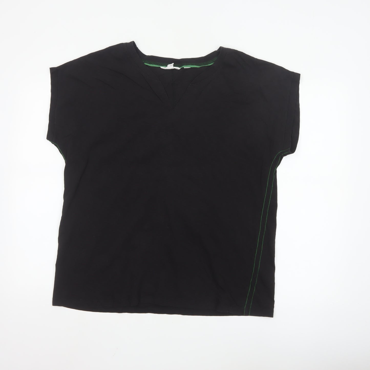 White Stuff Women's Black Size 20 Cotton V-Neck Jersey T-Shirt