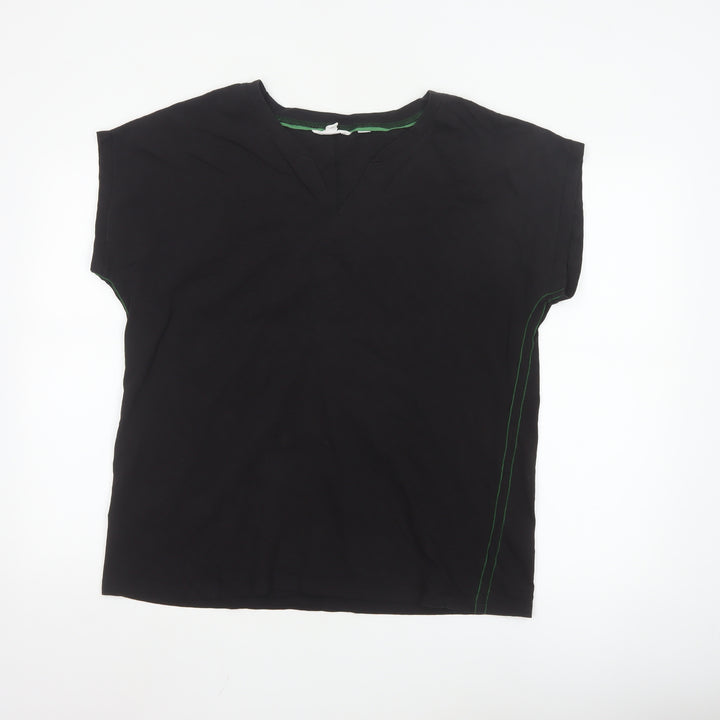 White Stuff Women's Black Size 20 Cotton V-Neck Jersey T-Shirt
