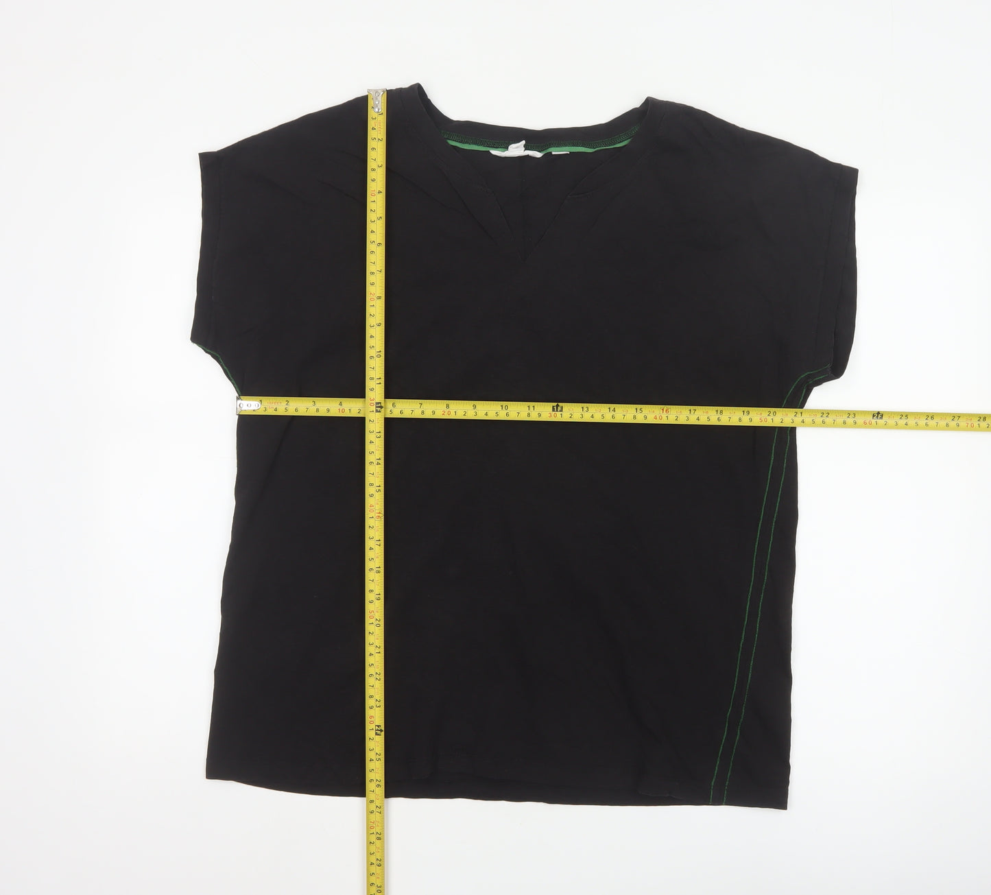 White Stuff Women's Black Size 20 Cotton V-Neck Jersey T-Shirt