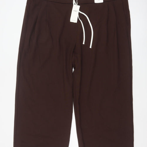 Marks and Spencer Women Brown Cropped Wide-Leg Trousers Size 24
